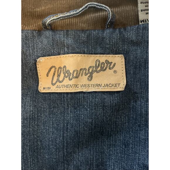 Wrangler Mens Jacket M Tall Blue Denim Brown Corduroy Collar Plaid Lined Western - Picture 8 of 15